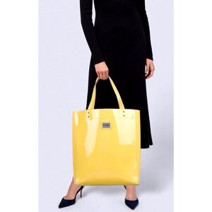 Cynthia Rowley Yellow Patent Genuine Leather Tote Bag Silver Logo Studded Womens
